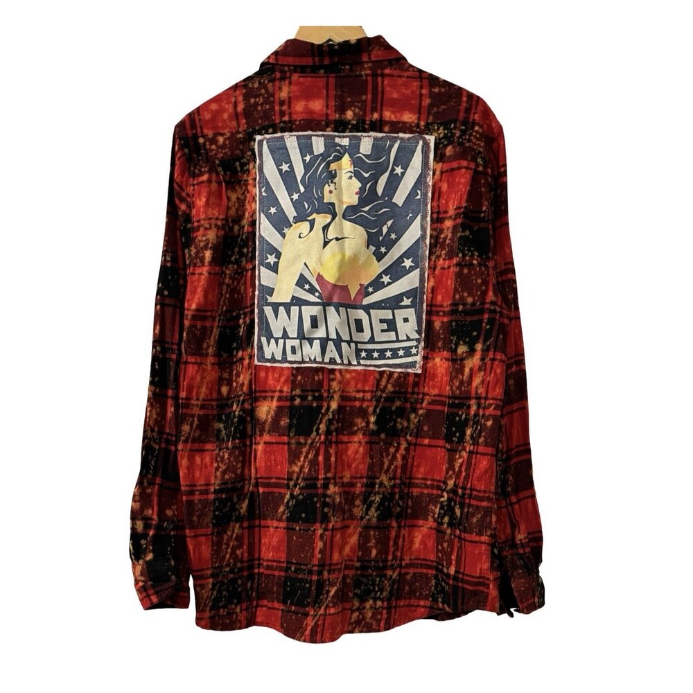 Angry Minnow Comic Wonder Woman Long Sleeve Flannel Dye Splatter Shirt Large